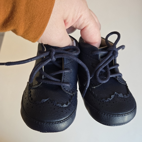 Janie and Jack Wingtip Shoes Navy Baby Early Walker Soft Sole 12-18m - Picture 4 of 5